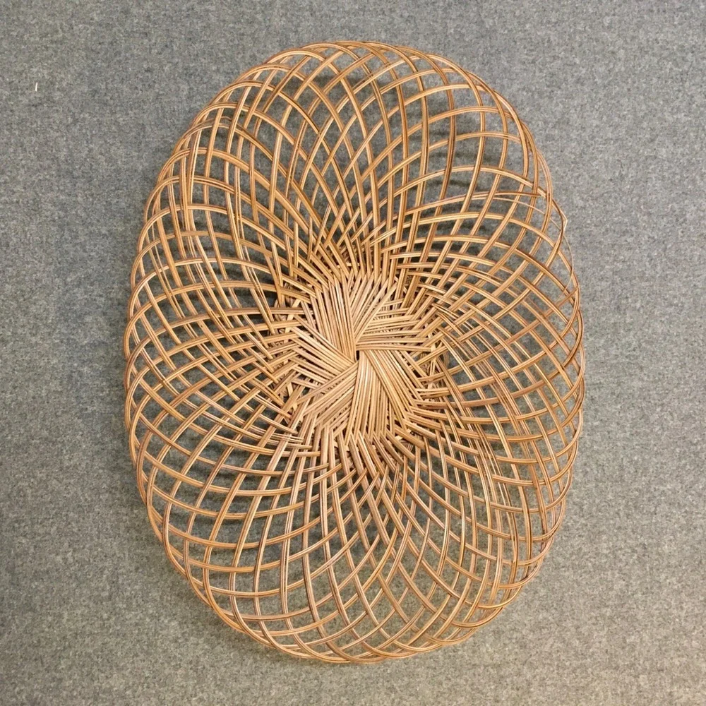 Woven Bamboo Basket Tray Large Tan Oval Open Weave Decor Coastal Wall Art